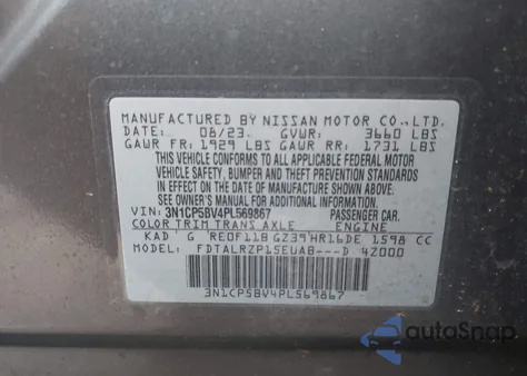 2023 Nissan Kicks S Xtronic Cvt z USA, uszkodzony, nr VIN 3N1CP5BV4PL569867